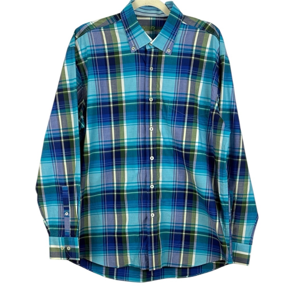 Alan Flusser Classic Fit Multicoloured Plaid Button-Down Long Sleeve Large Shirt